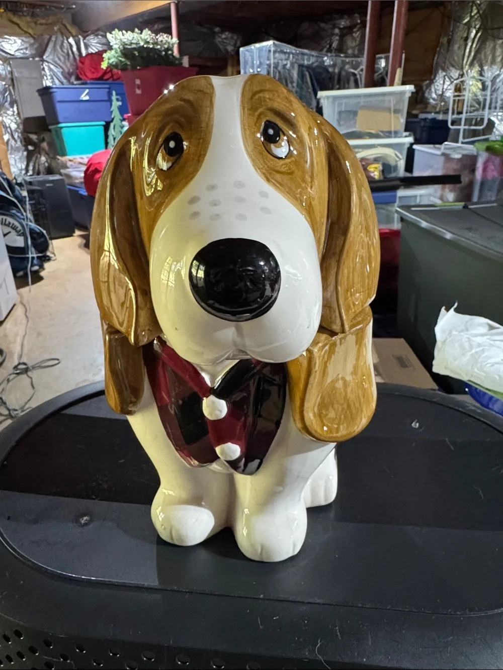 The Pioneer Woman Brown and White Ceramic Dog Cookie Jar with Red Bowtie
